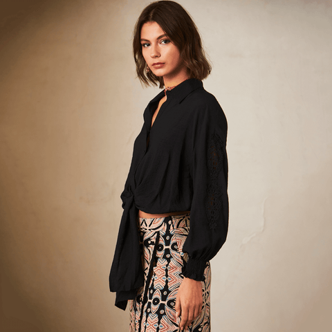 Black 'Birger' Wide Shirt With Tie by NKN Nekane - Curated Living