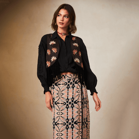 Black 'Kalai' Fringed Vest by NKN Nekane - Curated Living
