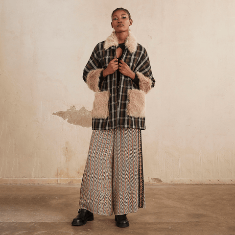 Black 'Lea' Checkered Cape by NKN Nekane - Curated Living