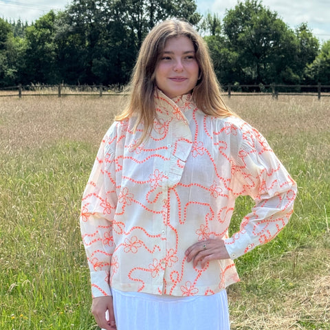 Blouse 'Claudia' Orange Embroidery by Autre Aura - Curated Living