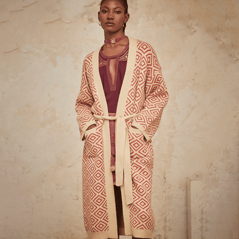 Brick 'Naila' Bicolour Long Kimono by NKN Nekane - Curated Living
