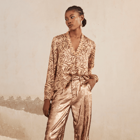 Camel 'Ambika' Blouse by NKN Nekane - Curated Living