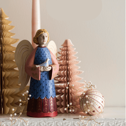 Candle Holder 'Angel with Dove Ruby 20cm' by Bungalow of Denmark - Curated Living