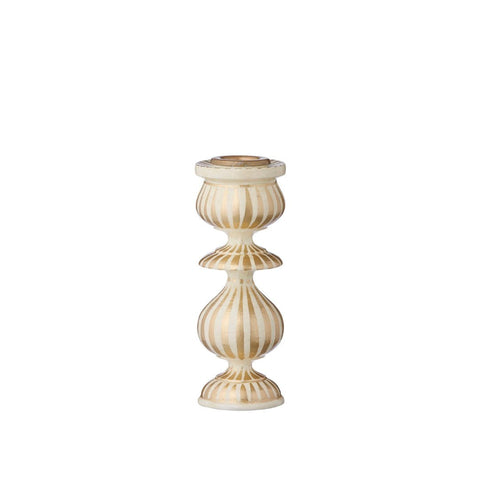 Candle Holder 'Stripes Cream and Gold 15cm' by Bungalow of Denmark - Curated Living