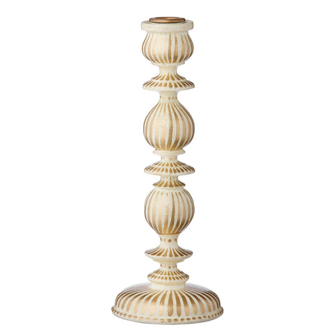 Candle Holder 'Stripes Cream and Gold 30cm' by Bungalow of Denmark - Curated Living