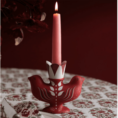 Candle Holder 'Twin Birds Ruby 12cm' by Bungalow of Denmark - Curated Living