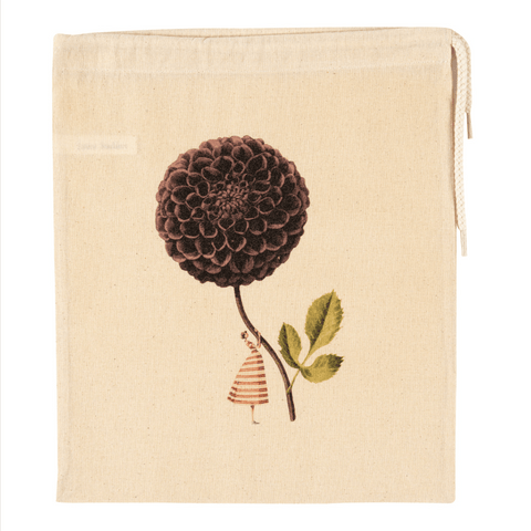 Cotton Drawstring 'Dahlia - Purple' Small Bag by Laura Stoddart - Curated Living