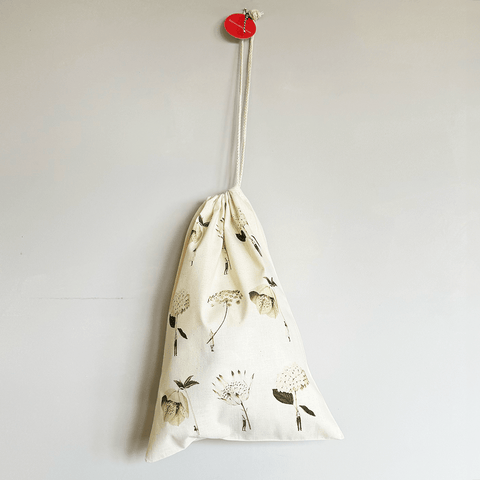 Cotton Drawstring 'Green Flowers - Multi' Medium Bag by Laura Stoddart - Curated Living