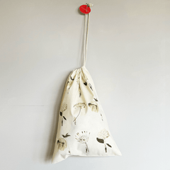 Cotton Drawstring 'Green Flowers - Multi' Medium Bag by Laura Stoddart - Curated Living