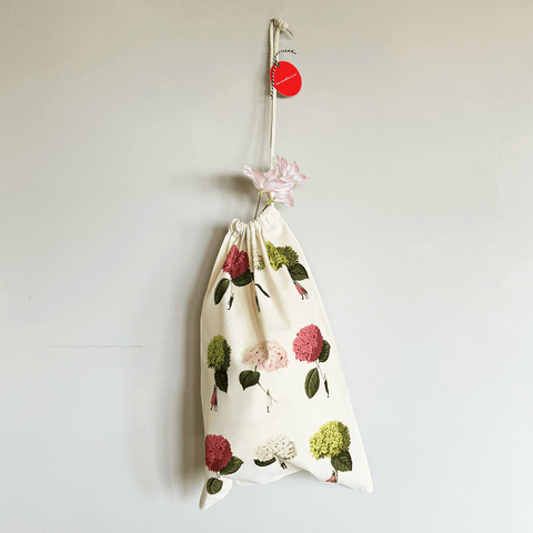 Cotton Drawstring 'Hydrangeas - Multi' Medium Bag by Laura Stoddart - Curated Living