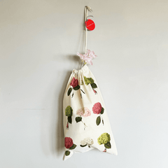 Cotton Drawstring 'Hydrangeas - Multi' Medium Bag by Laura Stoddart - Curated Living