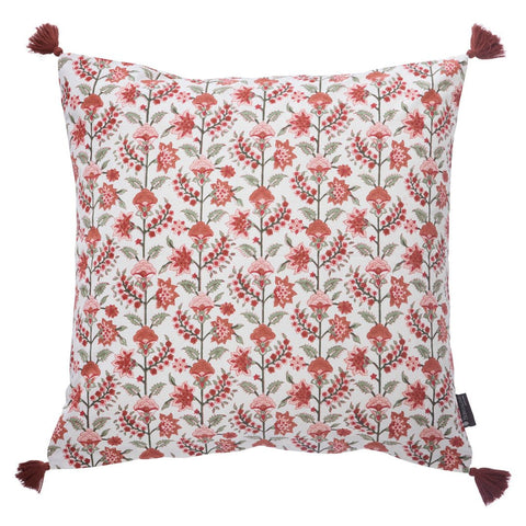 Cushion 'Gita Ruby' Hand Block Printed Cotton with Tassels by Bungalow of Denmark - Curated Living