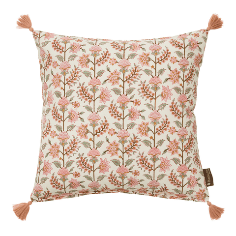 Cushion 'Gita Sorbet' Hand Block Printed Cotton with Tassels by Bungalow of Denmark - Curated Living