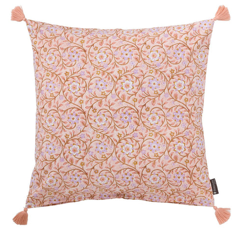 Cushion 'Roja Coral' Hand Block Printed Cotton with Tassels by Bungalow of Denmark - Curated Living