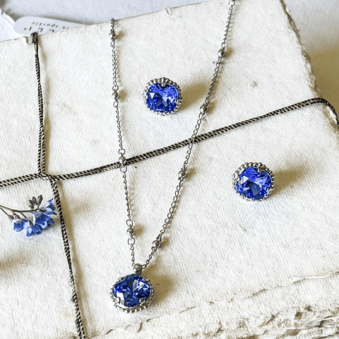 Earrings 'Cushion Cut Solitaire Studs - Sapphire Blue' by Sorrelli - Curated Living