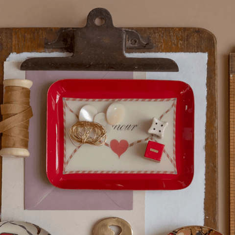 Enamel Tray 'Amour' Rectangle with Rounded Corners by Roomytown UK - Curated Living