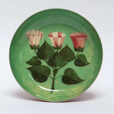 Enamel Tray 'Festival of Flowers - Green' Round by Roomytown UK - Curated Living