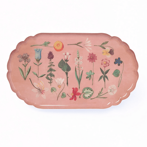Enamel Tray 'Festival of Flowers - Pink' Oval with Scallop Edge by Roomytown UK - Curated Living