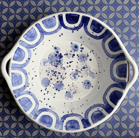 Fado 'Blue Circles' Glazed Terracotta Bowl by Sthal of Sweden - Curated Living