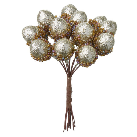 Faux 'Mini Berries Acorn Silver 12cm' Stem by Bungalow of Denmark - Curated Living