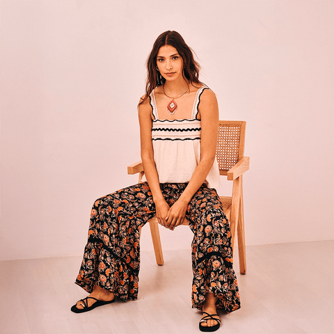 Fluid Trousers 'Okla' Black and Orange by NKN Nekane - Curated Living