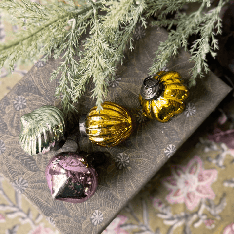 Glass 'Gala Sycamore' Christmas Tree Decorations - Set of Four - Curated Living
