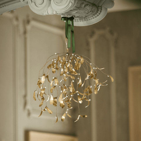 'Golden Mistletoe' Eighteen Stem with White Faux Pearls by Bungalow of Denmark - Curated Living