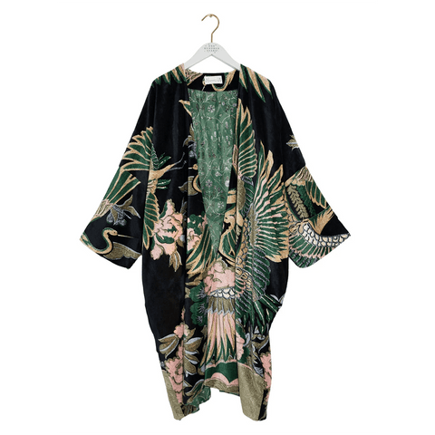 Grande 'Crane Emerald Velvet' Kimono by One Hundred Stars - Curated Living