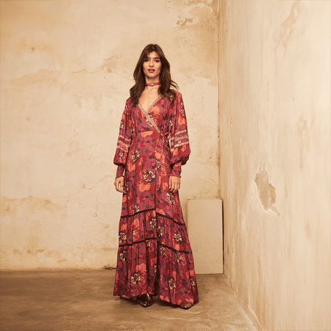 Grape 'Maui' Long Floral Dress by NKN Nekane - Curated Living