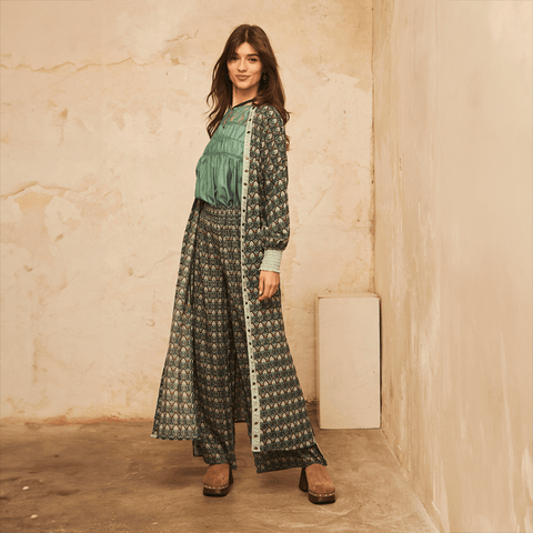Green 'Shanil' Long Kimono by NKN Nekane - Curated Living