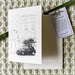 Greeting Card 'Black Cab - Georgian Terrace' by Artist Elena Deshmukh - Curated Living