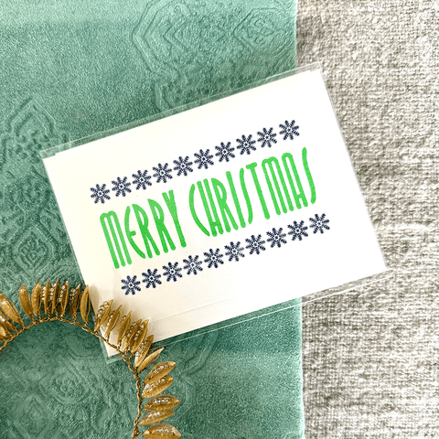 Greeting Card 'Green Merry Christmas with Blue Snowflakes' by Cold Ash Press - Curated Living