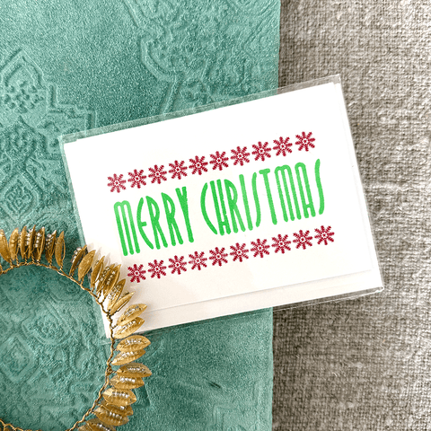 Greeting Card 'Green Merry Christmas with Red Snowflakes' by Cold Ash Press - Curated Living