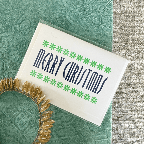 Greeting Card 'Navy Merry Christmas with Green Snowflakes' by Cold Ash Press - Curated Living
