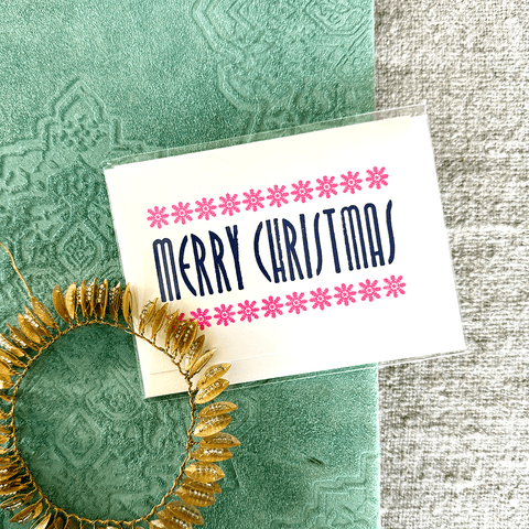 Greeting Card 'Navy Merry Christmas with Pink Snowflakes' by Cold Ash Press - Curated Living