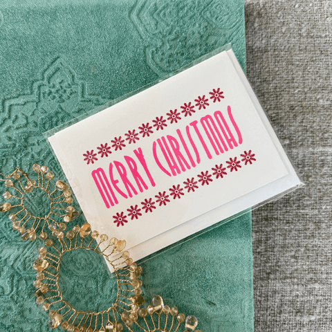 Greeting Card 'Pink Merry Christmas with Red Snowflakes' by Cold Ash Press - Curated Living