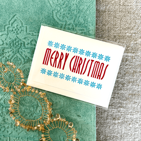 Greeting Card 'Red Merry Christmas with Light Blue Snowflakes' by Cold Ash Press - Curated Living
