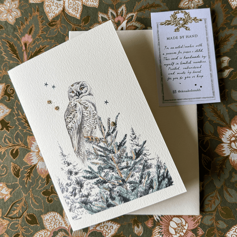 Greeting Card 'Snowy Owl' by Artist Elena Deshmukh - Curated Living