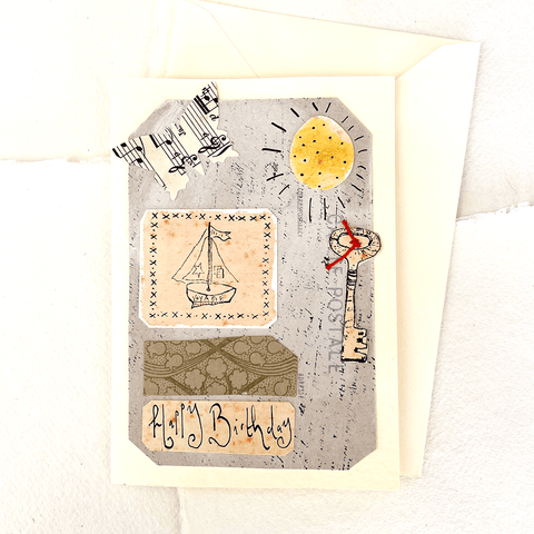 Happy Birthday Cream Collage Greetings Card by Jessie Chorley - Curated Living