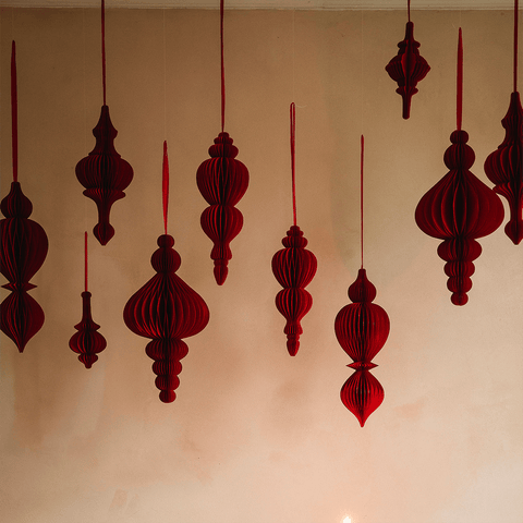 Honeycomb Ornament Spire Ruby Paper Hanging Decoration 30cm - Curated Living