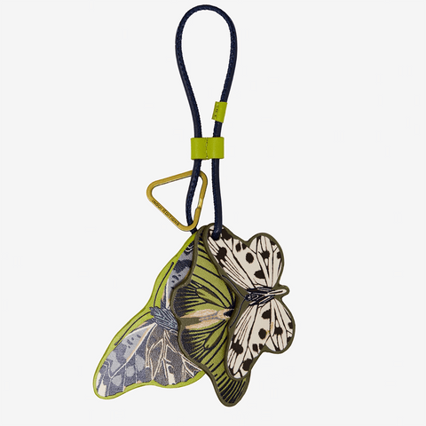 Key Chain 'Butterflies' 100% Leather in Khaki by Inoui Editions - Curated Living