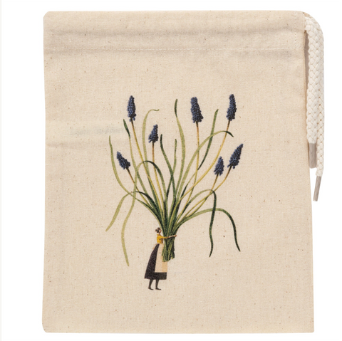 Cotton Drawstring 'Spring Flowers - Muscari' Mini Bag by Laura Stoddart