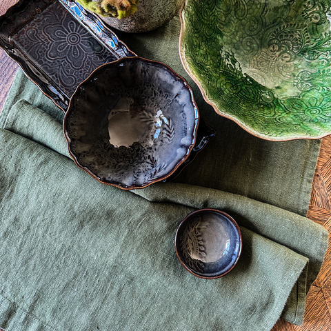 Linen 'Jeep Green' Table Runner by Lovely Linen - Curated Living