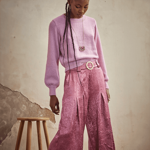 Magenta 'Behati' Long Sleeved Sweater with Lurex by NKN Nekane - Curated Living