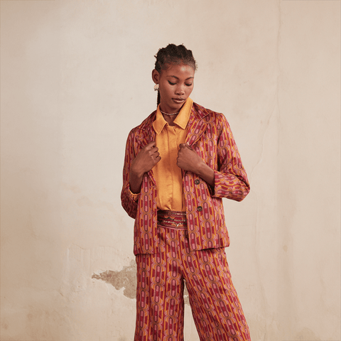 Magenta 'Chloe' Retro Print Blazer by NKN Nekane - Curated Living