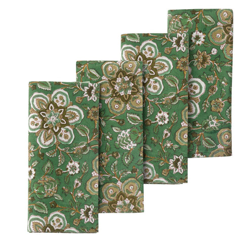 Napkins 'Amara Fern' Hand Block Printed Cotton Set of Four by Bungalow of Denmark - Curated Living