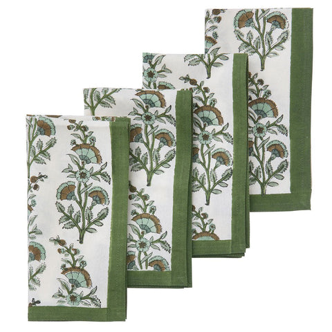 Napkins 'Calla Ivy' Hand Block Printed Cotton Set of Four by Bungalow of Denmark - Curated Living