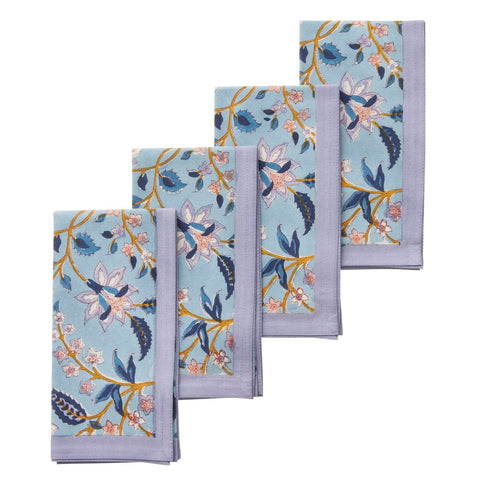 Napkins 'Divya Riviera' Hand Block Printed Cotton Set of Four by Bungalow of Denmark - Curated Living