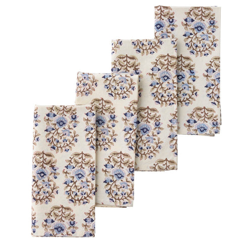 Napkins 'Mallika Indigo' Hand Block Printed Cotton Set of Four by Bungalow of Denmark - Curated Living
