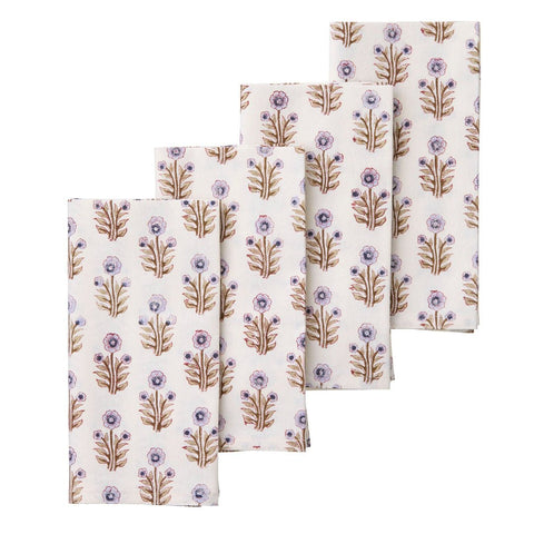 Napkins 'Maya Indigo' Hand Block Printed Cotton Set of Four by Bungalow of Denmark - Curated Living